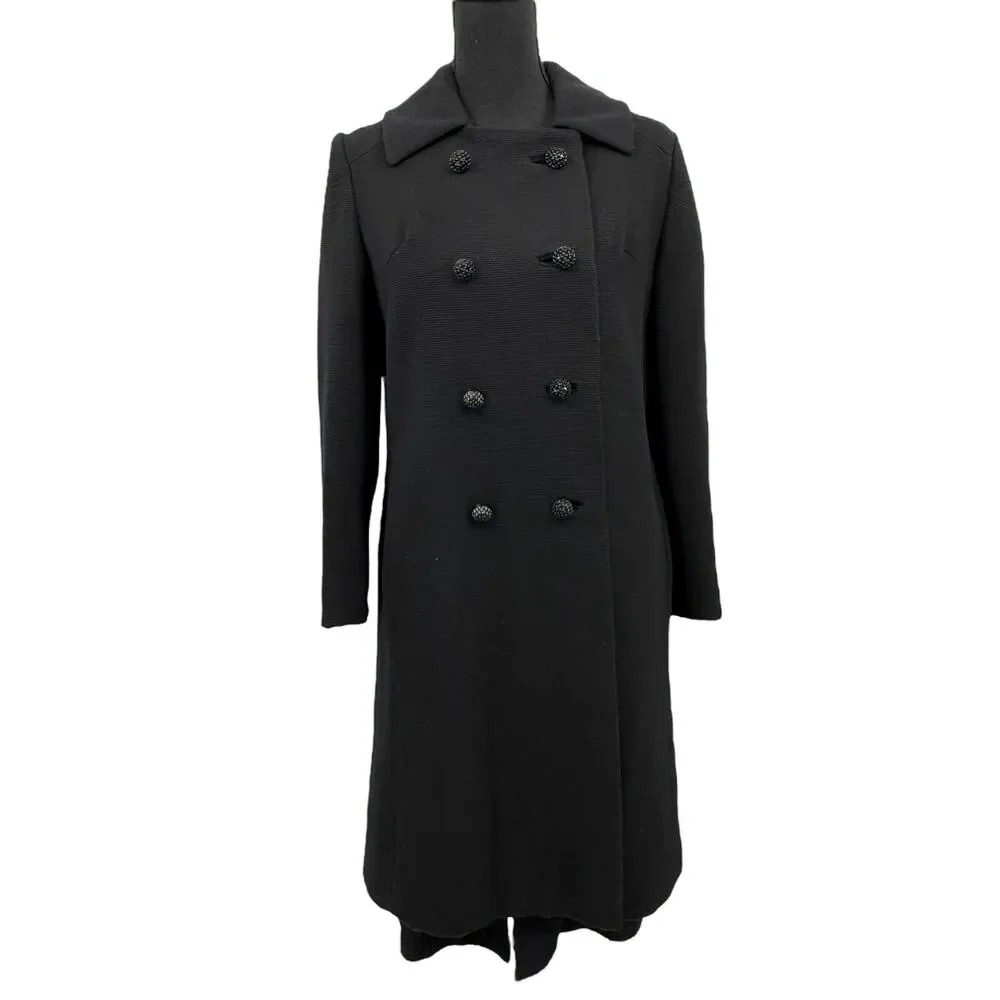 Vintage Prago Guyes Black Double Breasted Wool Lined Coat 60s‎ 70s